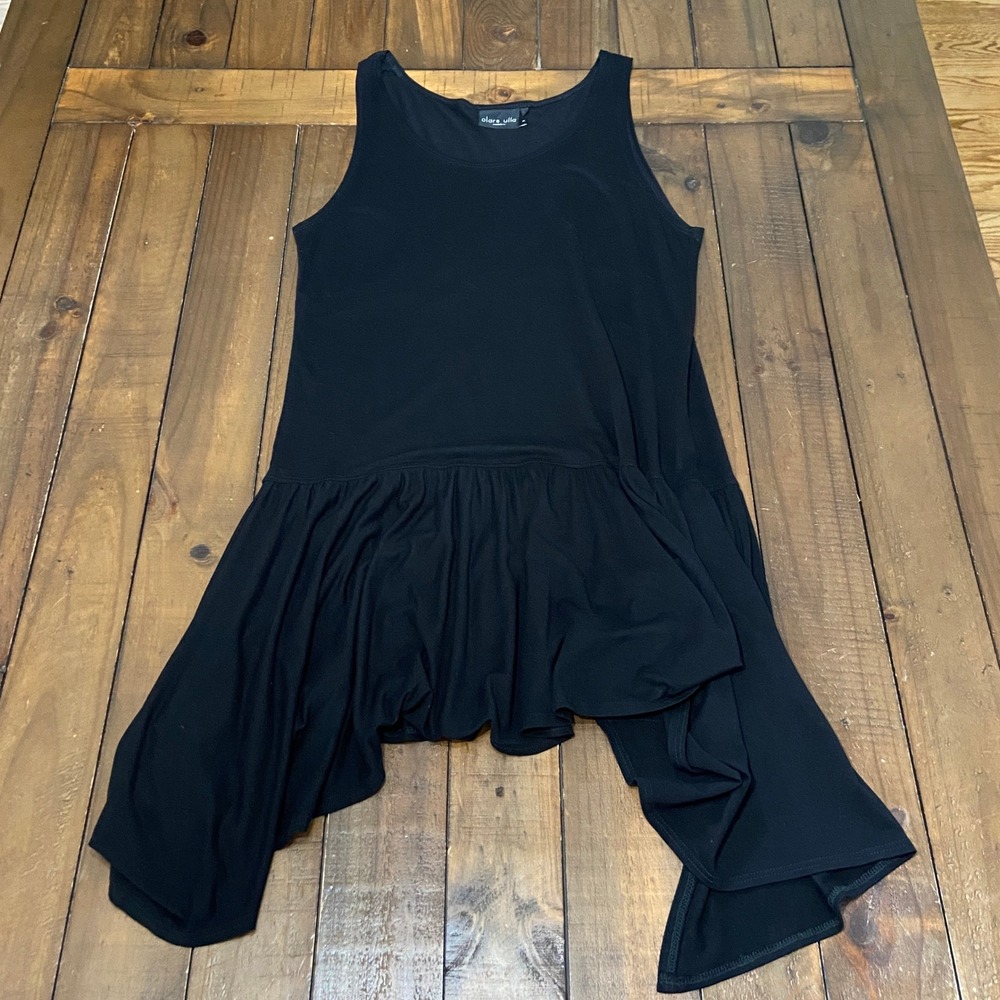 Olars Ulla Sweden Black Asymmetrical Lagenlook Boho Tunic Mini Dress Small